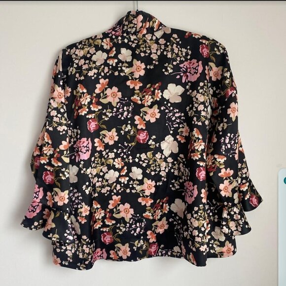 byTiMo Tie Neck Floral Print Satin Blouse Top Pussycat Bow Size M - Picture 2 of 13